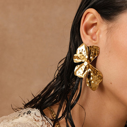Lyoré Stud Earrings - textured and hammered foliage