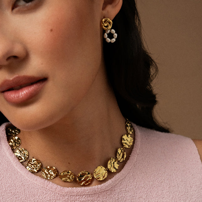 Necklace - choker, hammered round pieces