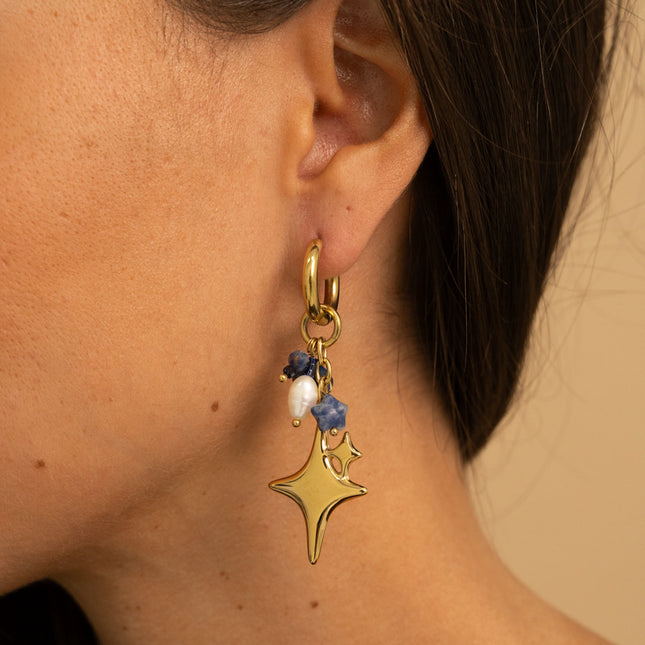 Hoop earrings - two North Stars and natural stones