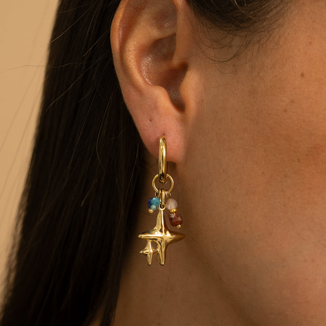 Hoop earrings - two North Stars and natural stones