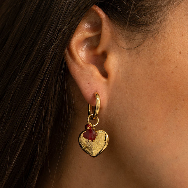 Hoop earrings - heart, natural stones, clover
