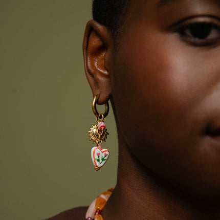 Creole Corazón - hearts, ceramic bead, natural stones