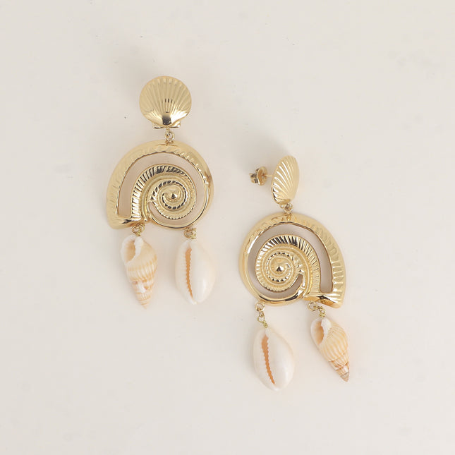 Boucles pendantes - coquillages texturés et cauri naturel