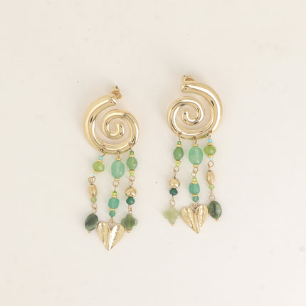 Boucles pendantes - coquillage escargot, pierres naturelles et coeur
