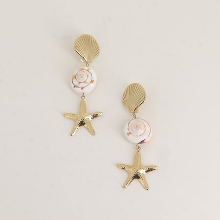 Boucles pendantes - 3 pièces, coquillage naturel, étoile de mer et coquillage