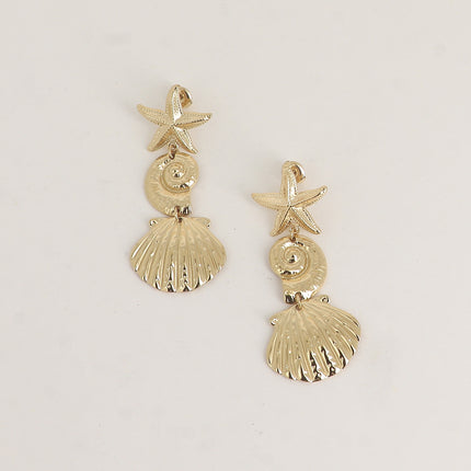 Boucles pendantes - 2 coquillages, étoile de mer