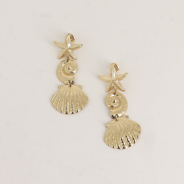 Boucles pendantes - 2 coquillages, étoile de mer