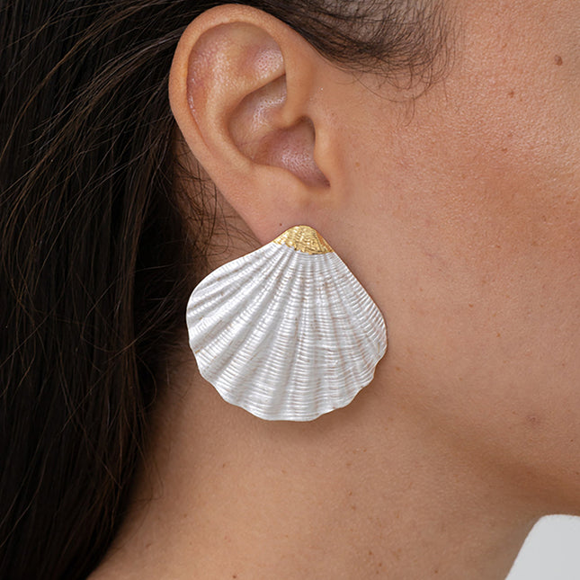 Stud earrings - large enameled shell
