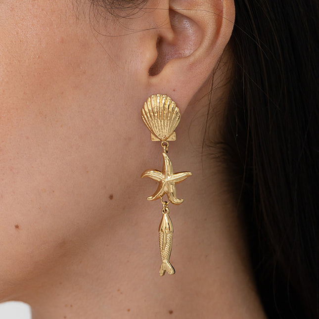 Boucles pendantes Mare - 3 pièces (coquillage, étoile de mer et poisson)