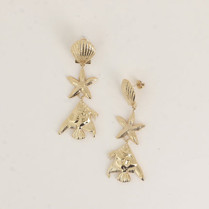 Boucles pendantes - coquillage, étoile de mer et poisson