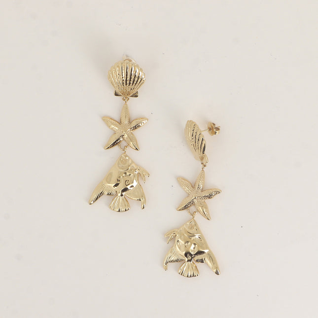Boucles pendantes - coquillage, étoile de mer et poisson