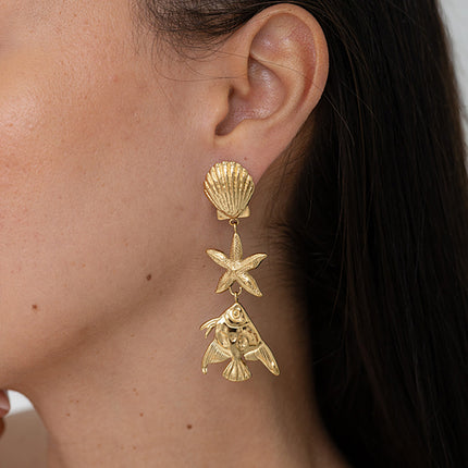 Dangling earrings - seashell, starfish, and fish