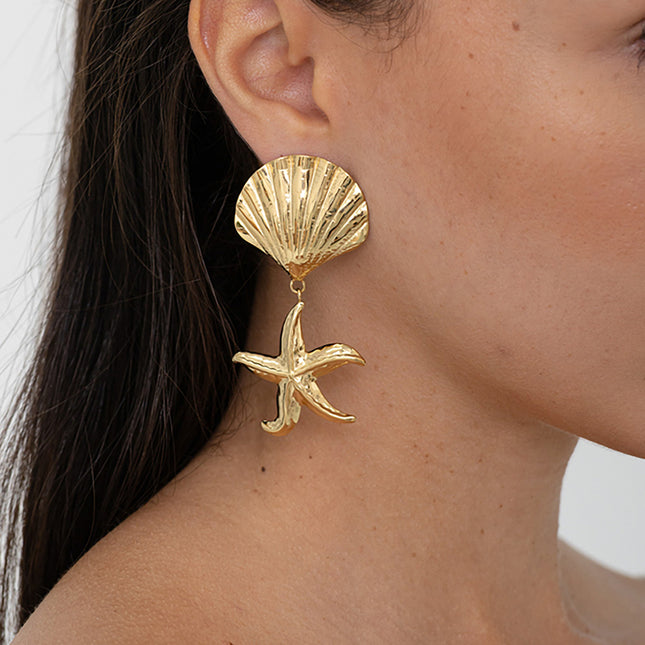 Dangle earrings - shell and starfish
