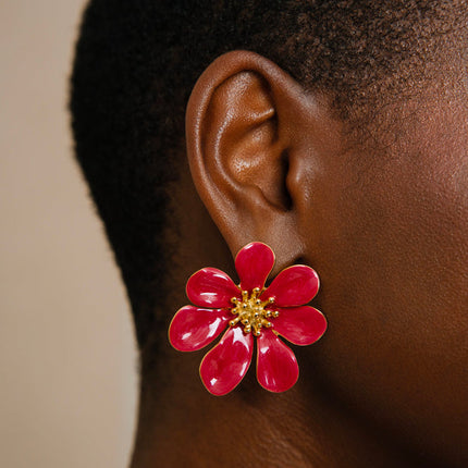 Boucles puces Rosera - motif floral et émail