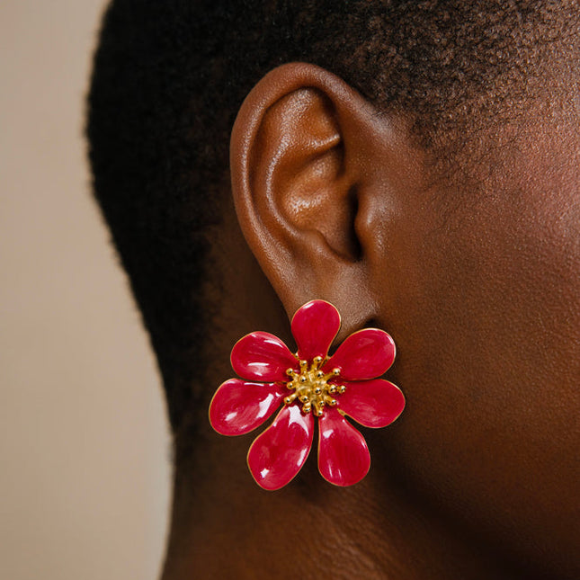 Boucles puces Rosera - motif floral et émail