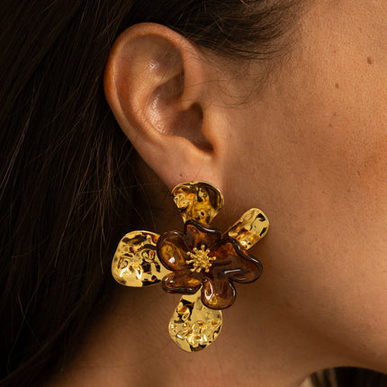 Boucles puces - fleur texturée et fleur en résine