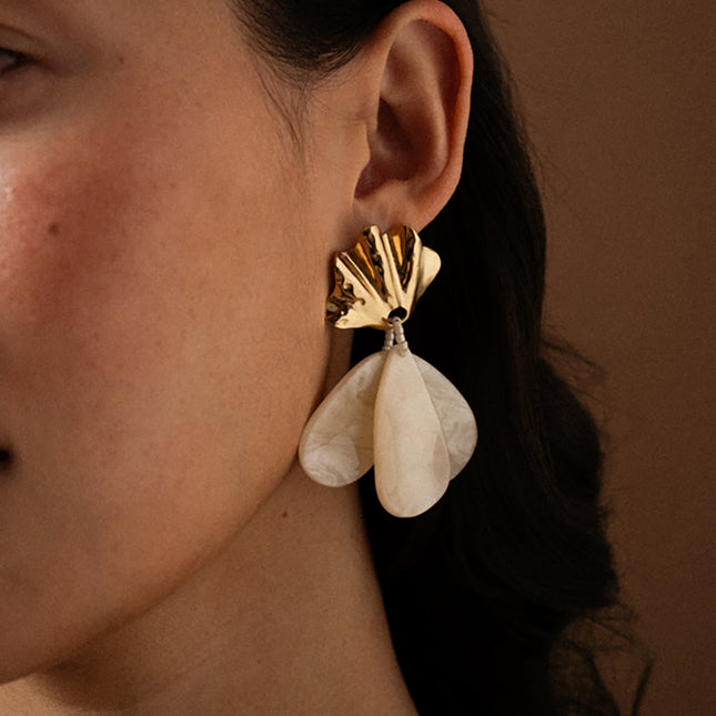 Dangling earrings - coral-like piece and 2 resin pieces
