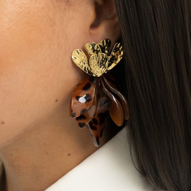 Dangling earrings - 2 resin foliage pieces