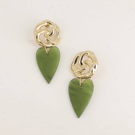 Boucles pendantes - 2 pièces en résine, noeud et coeur 30 x 70 mm