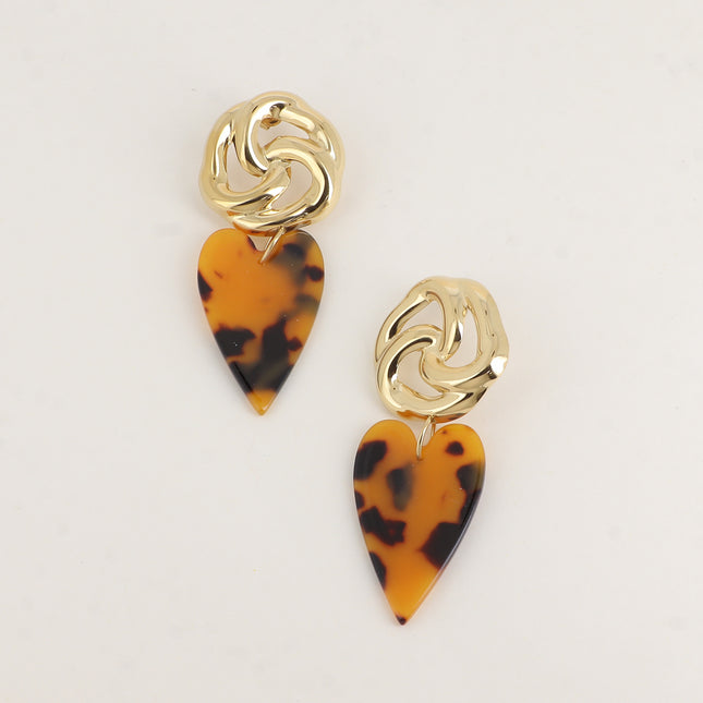 Boucles pendantes - 2 pièces en résine, noeud et coeur 30 x 70 mm