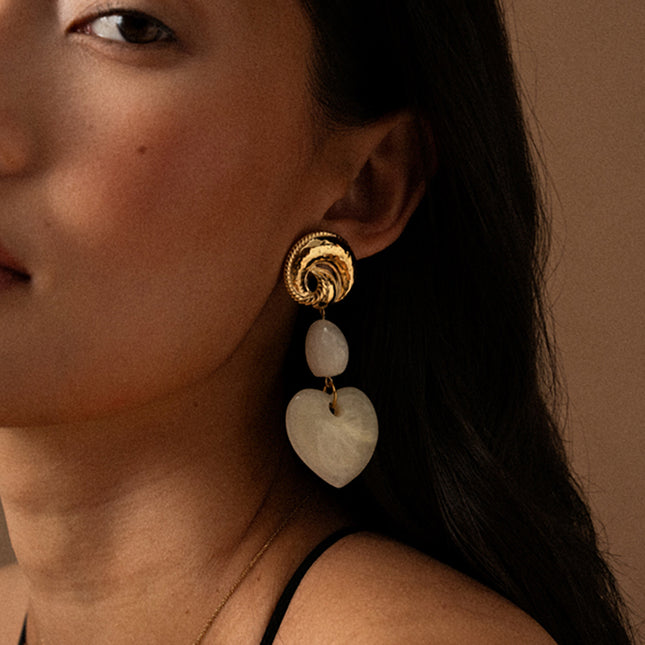 Dangle earrings - knot, ball and resin heart