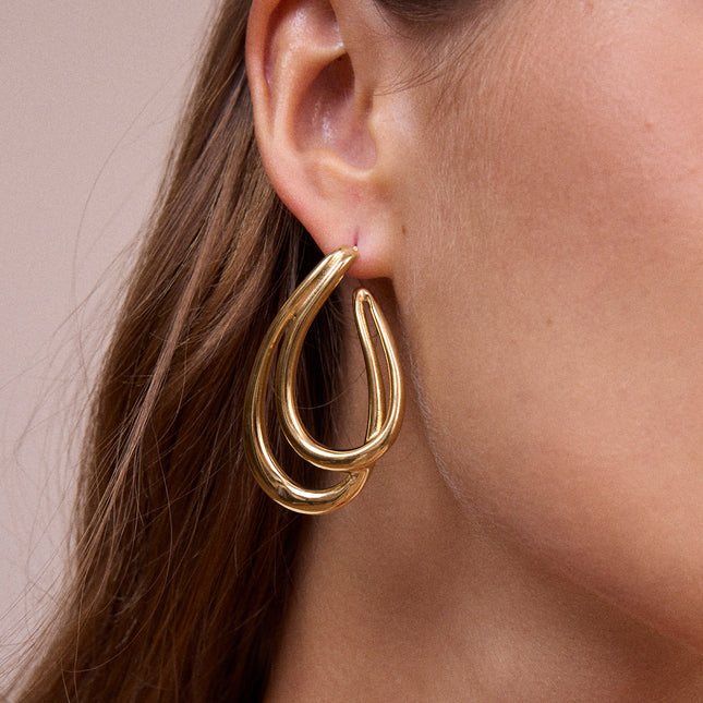 Stud earrings - double curved dangle
