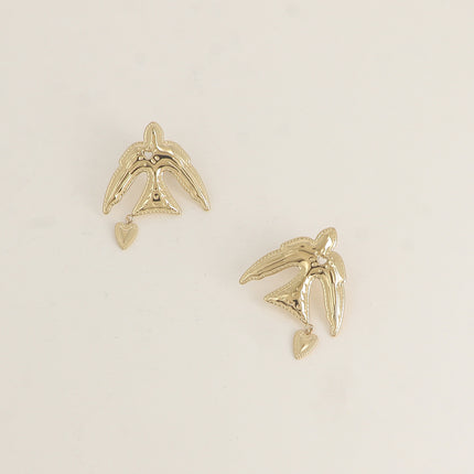 Boucles puces - oiseau et cœur pendant