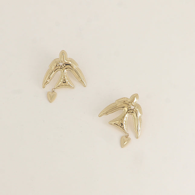 Boucles puces - oiseau et cœur pendant