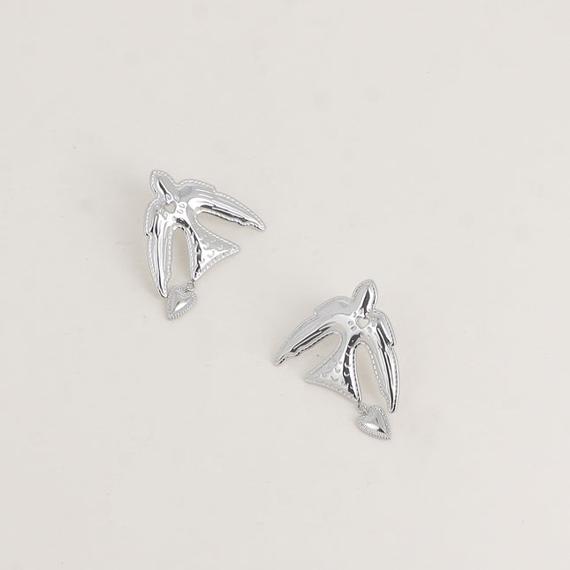 Boucles puces - oiseau et cœur pendant