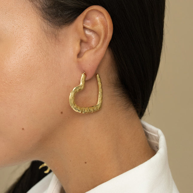 Hoop earrings - hammered and heart