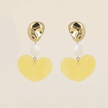 Boucles pendantes - pièce martelée, rectangle et coeur en résine
