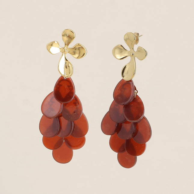 Boucles pendantes - feuillage et pétales en résine