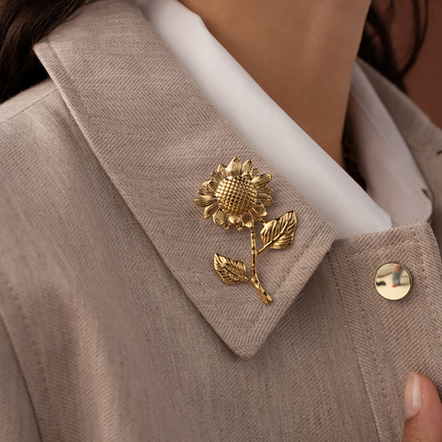 Broche Sépia - fleur de tournesol