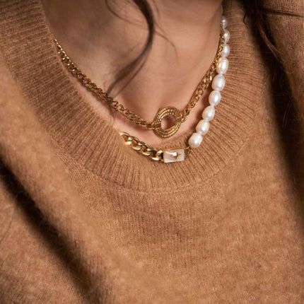 Collier Joyania - pendentif cercle texturé et maille gourmette