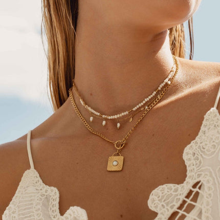 Collier Felise - carré gravé et pierre naturelle