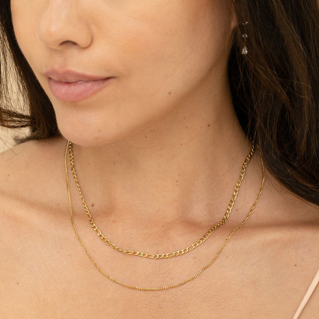 Two-strand necklace - Figaro chain and fine curb chain