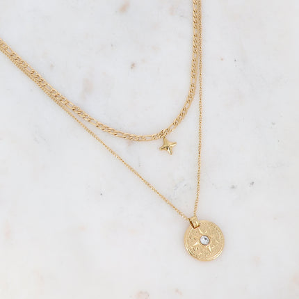 Calandra multi-strand necklace - star medallion and zirconium