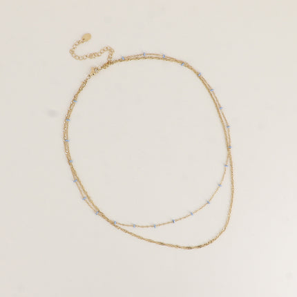 Collier Frédérique - 2 rangs, perles émaillée et maille torsadée