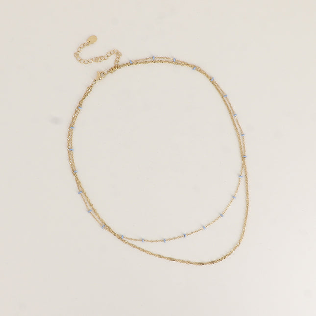 Collier Frédérique - 2 rangs, perles émaillée et maille torsadée