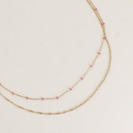 Collier Frédérique - 2 rangs, perles émaillée et maille torsadée