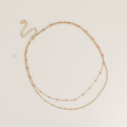 Collier Frédérique - 2 rangs, perles émaillée et maille torsadée