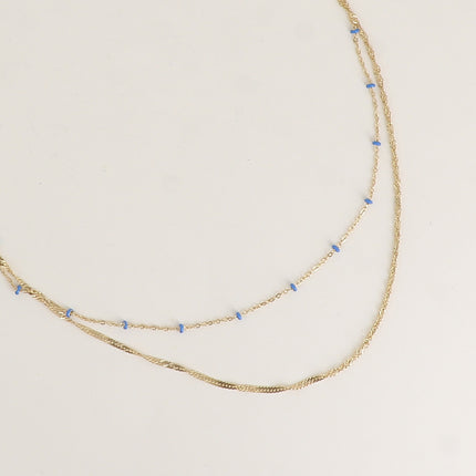 Collier Frédérique - 2 rangs, perles émaillée et maille torsadée