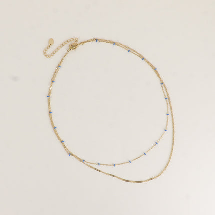 Collier Frédérique - 2 rangs, perles émaillée et maille torsadée