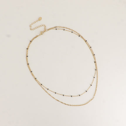 Collier Frédérique - 2 rangs, perles émaillée et maille torsadée