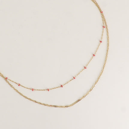 Collier Frédérique - 2 rangs, perles émaillée et maille torsadée