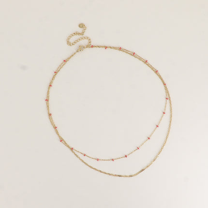 Collier Frédérique - 2 rangs, perles émaillée et maille torsadée