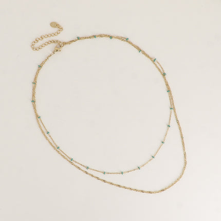 Collier Frédérique - 2 rangs, perles émaillée et maille torsadée