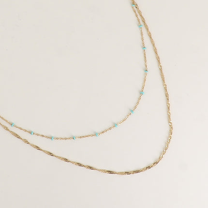 Collier Frédérique - 2 rangs, perles émaillée et maille torsadée