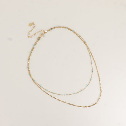Collier Frédérique - 2 rangs, perles émaillée et maille torsadée