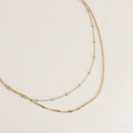 Collier Frédérique - 2 rangs, perles émaillée et maille torsadée